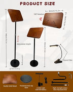 2 in 1 Multiplel-Use Music Stand with Light, Book Holder for Reading, Height Adjustable 18''-55'' Bible Shtender, Portable Podium Stand, Wood Table Stand for Laptop, Classroom, Church, Speech - Image 5