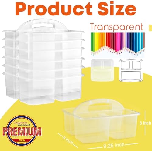 ALINK Plastic Classroom Caddy Organizer with Handle, 6-Pack 3 Compartments Portable Plastic Storage Caddy for Classroom Organization, Table, Desk, Office, Craft Art, Teacher Supply - Clear - Image 2
