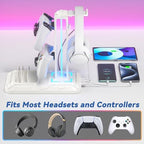 KDD Headset Stand with Charging Station - Detachable Controller Holder with 9 Light Modes - Rotatable Headphone Hanger with USB A&C Charger Ports - Earphone Hook for PC Gaming Accessories Storage - Image 6