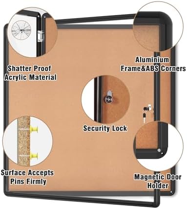 Mifuro 38"x38" Enclosed Bulletin Board, Lockable Weather-Resistant Aluminum Cork Noticeboard for School & Office, Black Frame w/Cork - Image 3