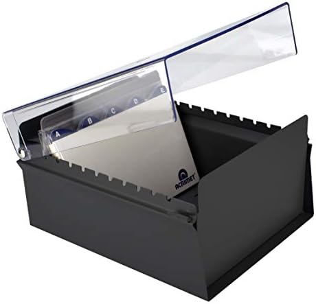 Acrimet 5 X 8 Card File Holder Organizer Box Metal Base Heavy Duty (AZ Index Cards and Divider Included) (Black Color with Clear Crystal Plastic Lid Cover) - Image 4