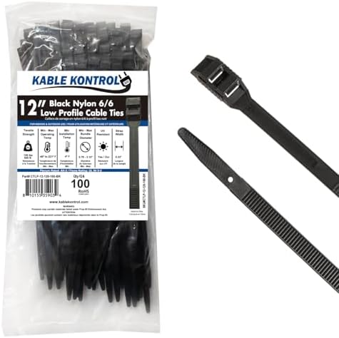 Kable Kontrol Low-Profile Cable Ties 12 Inch 100 Pcs, 120 Lbs Test – Black by KABLEKONTROL%C2%AE