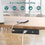 Under Desk Power Strip with 20W USB C, QBA 8-in-1 Desk Outlet Station, 4 AC Outlets, 2 USB-C, 2 USB-A, 10FT Cable, Desk Mount Power Strip for Home Office Conference, ETL Listed(Black) - Image 3