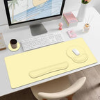 4 PCS Mouse Pad Desk Mat Protector, Keyboard Wrist Rest + Comfortable Mouse Pad with Wrist Rest +Coaster, Large Gaming Mousepad for Computer Laptop, 35.4" X 15.7" XXL Deskpad for Office Home I Yellow - Image 3
