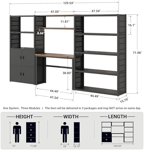 FLEXIMOUNTS 129" L Modular Garage Storage Cabinet with Workbench, Black - Image 2