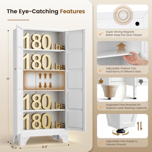 Yizosh Metal Storage Cabinet with 2 Doors and 4 Adjustable Shelves - Image 2
