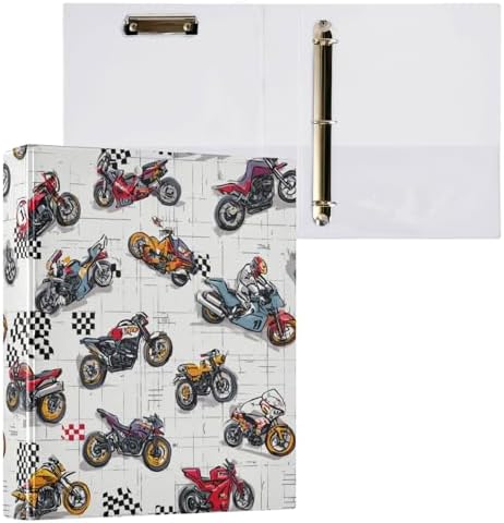 Colorful Motorcycles Round Ring Binders 1.5 Inch 3 Ring Binder with Clipboard Holds 200 Sheets Office Home School - Image 2