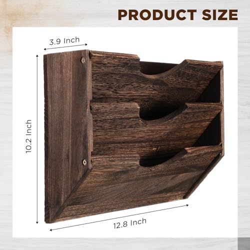 RattanView 3 Wall Wood File Organizer, Rustic Wood Holder - Image 2