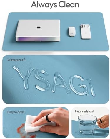 YSAGi Leather Desk Protector, Office Mat, Large Mouse Mat, Non-Slip PU Leather Blotter, Laptop Desk Mat, Waterproof Writing Pad for Office and Home(Sea Blue, 63" x 24") - Image 7