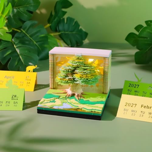 3D Calendar 2027,Creative 3D Memo Pad Time Piece Calendar 2027 Tear Away Paper Sculpture Magic Tree Multi-Color DIY Art Note - Image 3