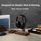 Walnut Headphone Stand, Wood Headset Holder with Storage for Desk - Image 6