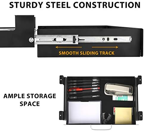 Gome Under Desk Pull-Out Drawer - Storage Organizer Office Mounted, Easy Slide-Out Pencil Drawer for Space Saving, Ideal for Sit-Stand Workstation with 1.2" High Crosspiece - Image 3