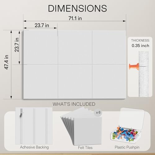 MaxGear Extra Large Bulletin Board 72" x 48", White Felt Wall Tiles Pushpin - Image 2