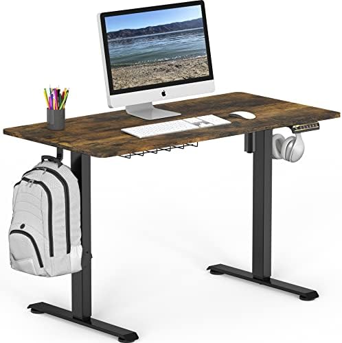 SHW 48-Inch Electric Height Adjustable Sit to Stand Desk, Rustic Brown by SHW