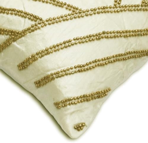 The HomeCentric Ivory 12"x16" (30x40 cm) Lumbar Pillow Covers, Silk Wooden Beads Oblong Pillow Covers, Geometric Pattern Modern Style - Gold Light - Image 3