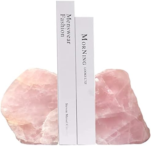 Rose Quartz Bookends Pink Crystal Decorative Book Ends Office Home Decor Small 1 Pair 2-3 Lbs by MOGEMT