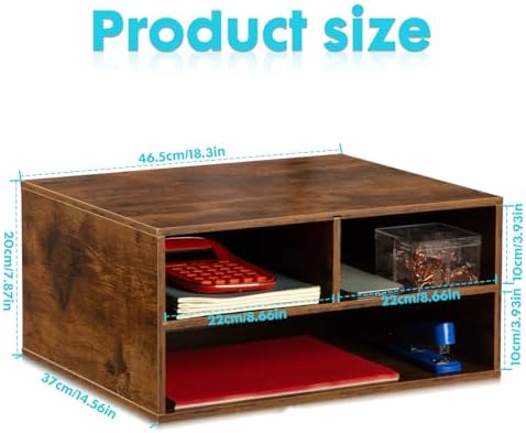 EMERIT Printer Stand Shelf with Storage Wood Desk Paper Organizer for Home/Office, Printer Riser, 2 Tier - Image 4
