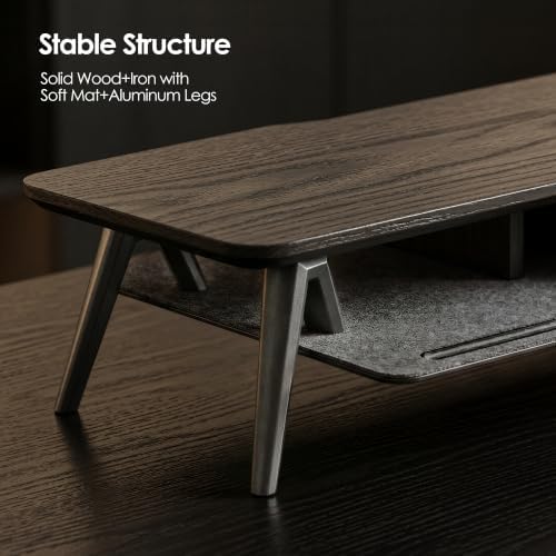 Fenge Solid Wood Dual Monitor Stand with 2-Tier Storage - Image 5