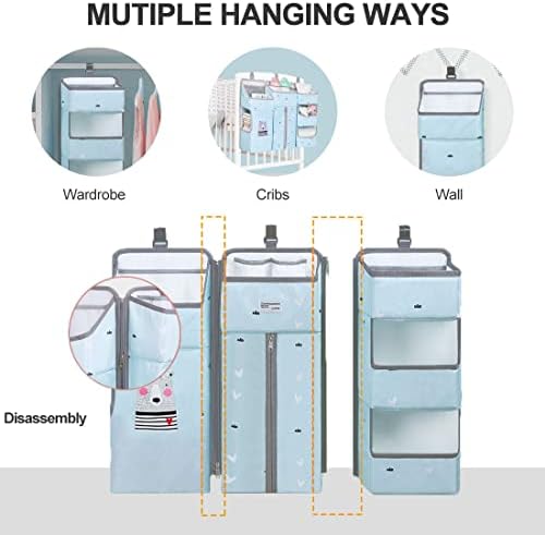 Hanging Diaper Caddy Organizer for Baby Crib - 3-in-1 Diaper Stacker for Changing Table Nursery Organization Storage Holder for Baby Essentials Attachment Portable Combining (Sky Blue) - Image 2