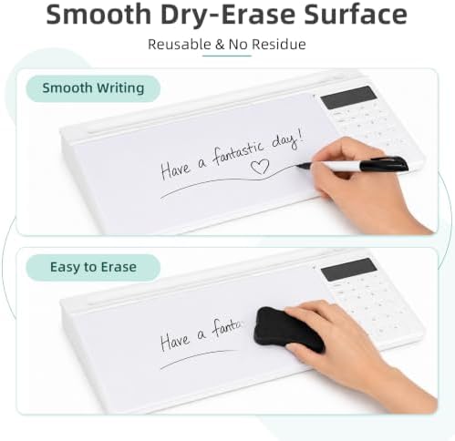 16"x7" Glass Desktop Whiteboard with Calculator, White - Image 3