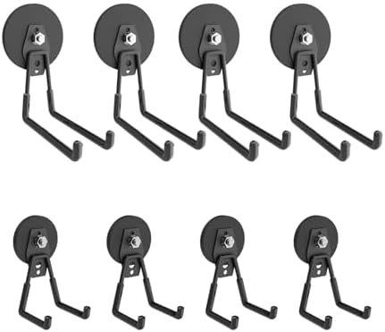 Heavy Duty Magnetic Hooks, Garage Hook, Anti-Slide Garage Hanger, Magnetic Mounting for Garden Tools, Hose, Power Drill, Steel Pegboard, Workshop (8 Pack) by Liftsun