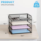 Marbrasse 4 Tier Paper Organizer Letter Tray - Mesh Desk File Organizer with Handle, Paper Sorter Organizer for Letter/A4 Office File Folder Holder (Black, 12.6" x 9.1" x 10.7") (Pack of 2) - Image 3