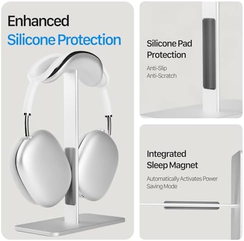 Headphone Stand for AirPods Max 2 & 1 Auto Sleep Mode, Silver - Image 5