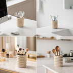 Pen Holder Stand for Desk, Natural Travertine Stone Makeup Brush Holders, Modern and Functional Pencil Cup for Office Supplies Tableware Organizer for Home Decor School Beige (PH90110) - Image 4