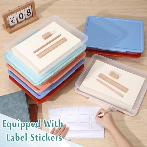 Tinlade 12 Pack Classroom Clear Paper Storage Bins with Lids, Boho - Image 5