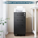MIIIKO File Cabinet 3 Drawers on Wheels Under Desk, Black Metal File Cabinets with Lock for Home Office, Filing Cabinet with Lock(Un-Assembled) - Image 4