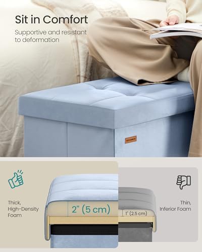 SONGMICS Foldable Storage Ottoman with Flipping Lid, 43.3 Inch Velvet Bench - Image 4
