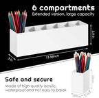 2 Pcs Acrylic Makeup Brush Holder 6 Compartments Pen Organizer, White - Image 2