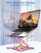 JCZT 360° Rotating Laptop Stand for Desk, Metal Foldable Laptop Riser, Pink - Image 2