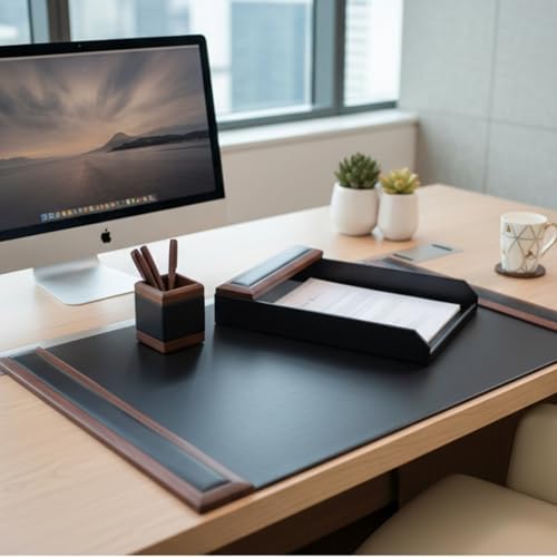 Dacasso Walnut and Leather Desk Set, 3-Piece - Image 3