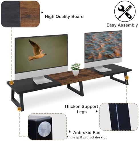 TEAMIX 42 inch Large Dual Monitor Riser, Desk Organizer Stand for TV Laptop - Image 3