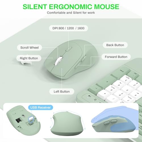 Wireless Keyboard and Mouse Combo,2.4G Ergonomic Wave Keys(Avocado Green-B) - Image 7