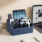 PU Leather Desk Organizer, Remote Control Holder, Dark Blue - Image 3
