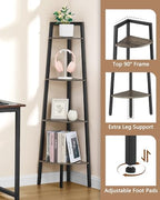 Hoctieon Corner Shelf, 4-Tier Corner Bookshelf, Rustic Ladder Shelf, Industrial Display Stand for Living Room, Kitchen, Home Office, Balcony, Small Space, Metal Frame, Grey - Image 3