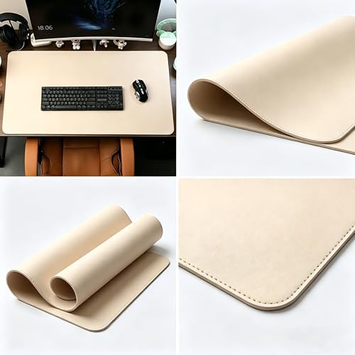 Single-Sided Desk Mat - (20"x40") Leather & Cork Desk Protector, Large Mouse Pad & Writing Pad for Office/Home, Off-White - Image 6