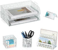 EasyPAG Desk Organizers and Accessories 5 Pieces Office Supplies Set - 2 Tier Paper Tray, Pencil Organizer for Desk, Mail Sorter Countertop, Business Card Holder and Sticky Note Holder, White by EasyPAG