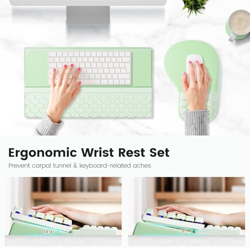 Ospelelf Ergonomic Mouse Pad and Keyboard Stand Wrist Rest Set, Memory Foam Comfort, Pain Relief for Typing, Office Desk Accessories, Green - Image 2