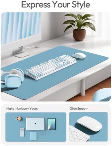 YSAGi Leather Desk Pad Protector, Office Desk Mat, Large Mouse Pad, Non-Slip PU Leather Desk Blotter, Laptop Desk Pad, Waterproof Desk Writing Pad for Office and Home (Sea Blue,55" x 24") - Image 3