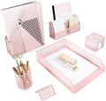 BLU MONACO Pink Desk Organizer Set | 6-Piece Metal Desktop Accessories | Mail Sorter Organizer Countertop | Letter Sorter for Desk | Mesh Pen Holder | Home Office or Dorm by Blu_Monaco
