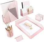 BLU MONACO Pink Desk Organizer Set | 6-Piece Metal Desktop Accessories | Mail Sorter Organizer Countertop | Letter Sorter for Desk | Mesh Pen Holder | Home Office or Dorm by Blu_Monaco