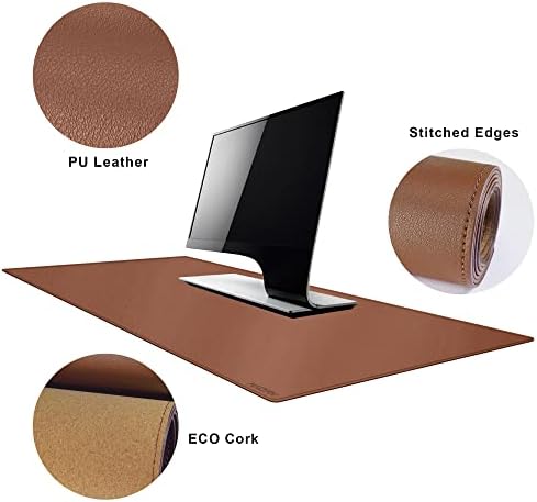 MAIDERN 47.2" x 23.6" XXL Cork & Leather Desk Mat, Full Desk Mouse Pad, Dual Sided, Gaming & Home Office (Brown) - Image 3