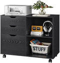 DEVAISE 3 Drawer Wood File Cabinet, Rolling Filing Cabinet with Open Storage Shelf, Printer Stand for Home Office Storage and Organization, Fits Letter/A4 Files (Black, Recessed Pull) by DEVAISE