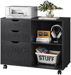 DEVAISE 3 Drawer Wood File Cabinet, Rolling Filing Cabinet with Open Storage Shelf, Printer Stand for Home Office Storage and Organization, Fits Letter/A4 Files (Black, Recessed Pull) by DEVAISE