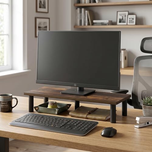 Rectangle Monitor Riser, Toolless Assembly Laptop Stand for Desk, Office Desk Accessories, Desk Organizers and Accessories, Monitor Stand Riser, For Dorm, Study Room, Amber Pine by Mikkagu