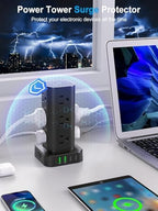 15FT Power Strip Tower Surge Protector, 12 Wide Spaced Outlets, 4 USB - Image 5