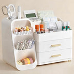 HBlife Desk Organizer with Pen Pencil Holder for Desk, Pen Organizer with 2 Drawers, Desk Organizers and Accessories with 4 Compartments, Desktop Storage for Office Home School Art Supplies, All White by HBlife